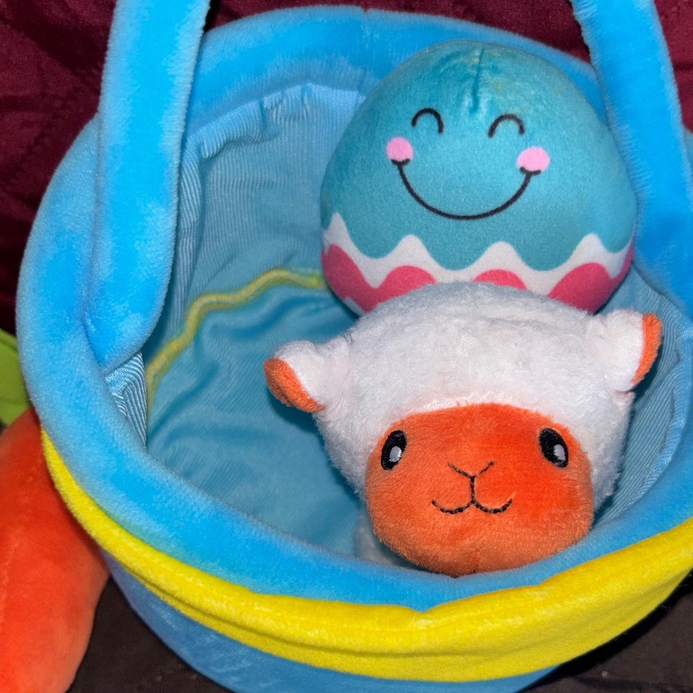 Baby Easter Basket Soft stuffed animal set, rattles squeaks, baby soft safe - Picture 5 of 11